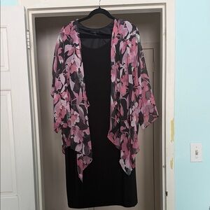 R&K Black Midi Dress with Pink Floral Overlay